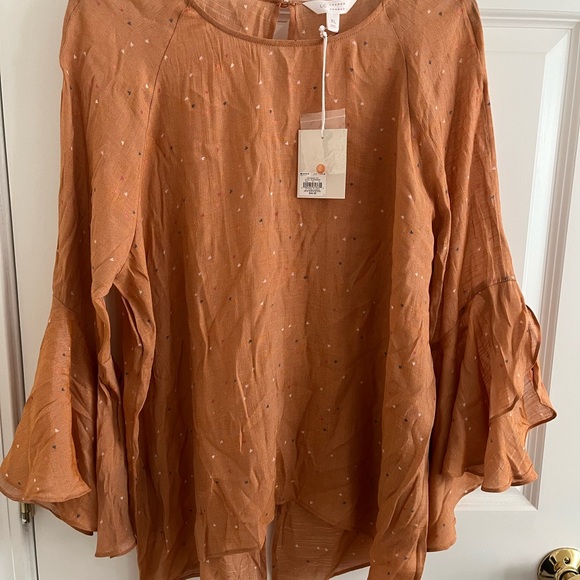LC Lauren Conrad Rust Blouse with Flared Sleeves - Picture 1 of 1
